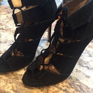 Black suede lace up booties